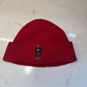Polo by Ralph Lauren Red knit Beanie with Bear Embroidery